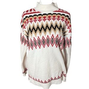 LOFT Sweater Nordic Fair Isle Knit XS Hygge StyleMock Turtleneck Oversized